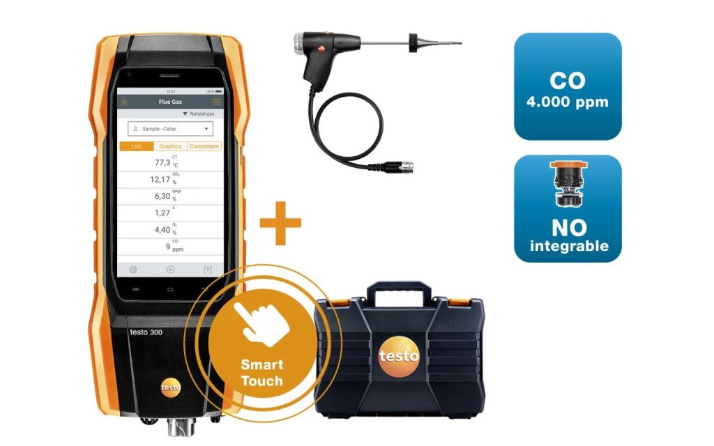 Testo 300 Longlife - Analizator spalin, zestaw 1 (O2, CO do 4000 ppm, opcja NO)
